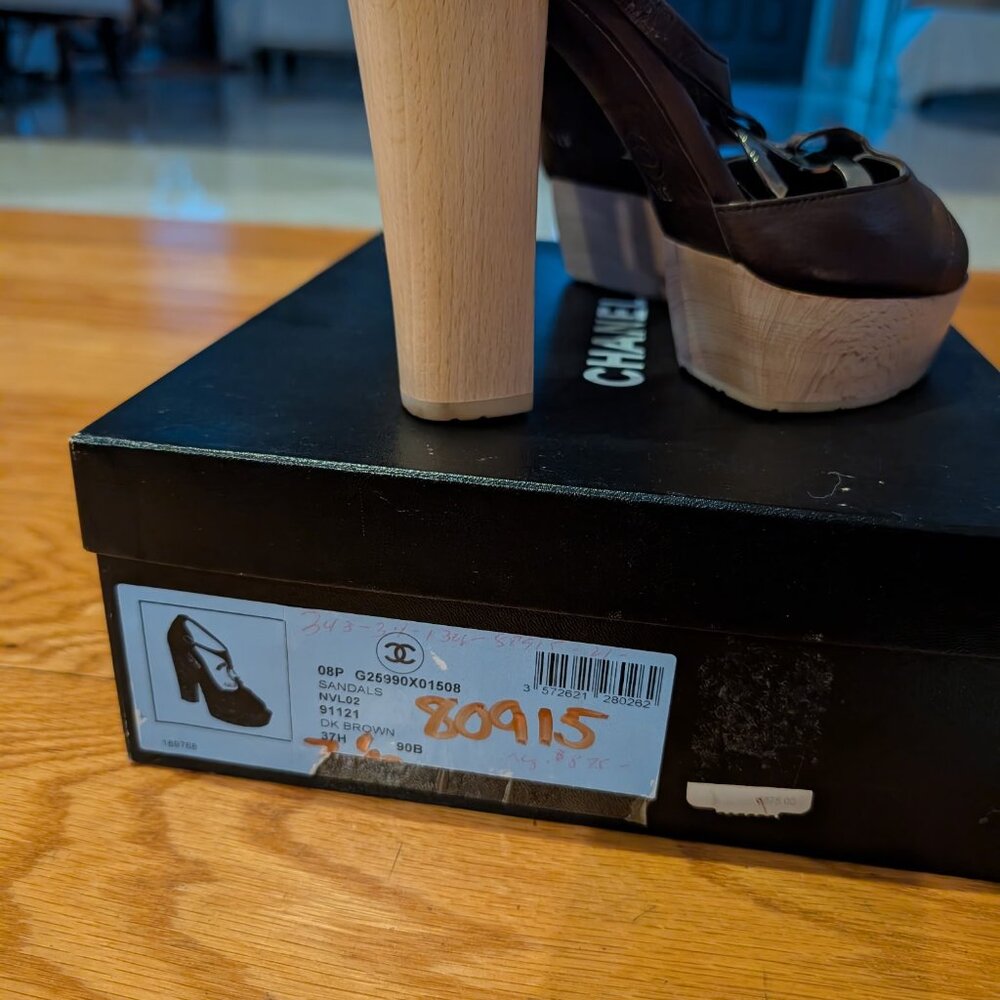Chanel Dark Brown Platform Sandals US 7 | Authentic Designer Shoes | CC Logo - Picture 4 of 4